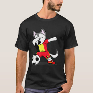 Dabbing Husky Hund Belgium Football Belgium Flagga T Shirt