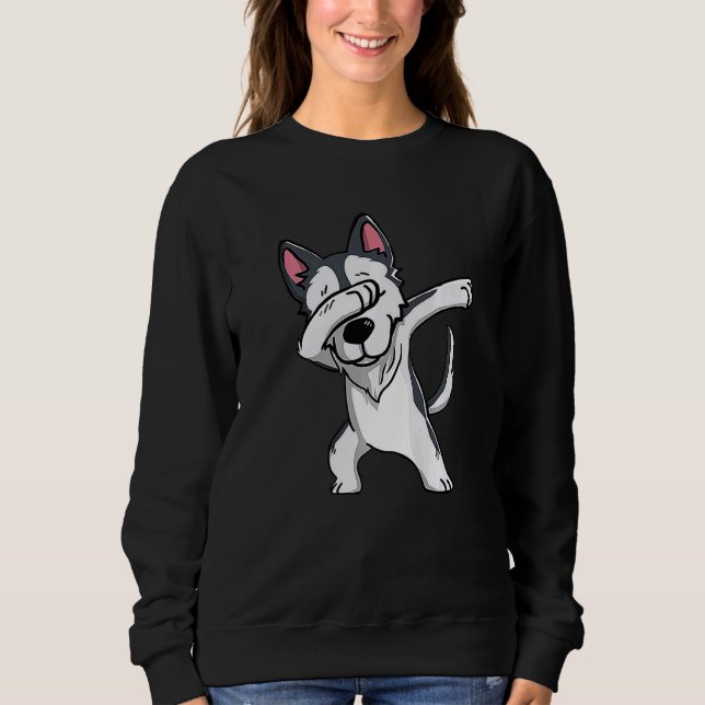Dabbing Husky Hund Dab Dance T Shirt (Framsida)