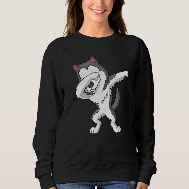 Dabbing Husky Hund Dab Dance T Shirt (Framsida)