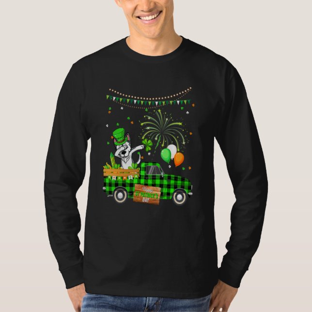Dabbing Husky Hund Shamrock St patrick's day T Shirt (Framsida)