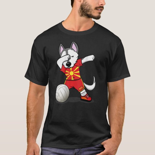Dabbing Husky Macedonia Volleyball Fans   Macedoni T Shirt (Framsida)