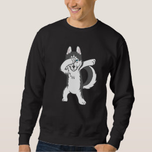 Dabbing Husky Siberian husky Hund Dab Husky Dance Lång Ärmad Tröja