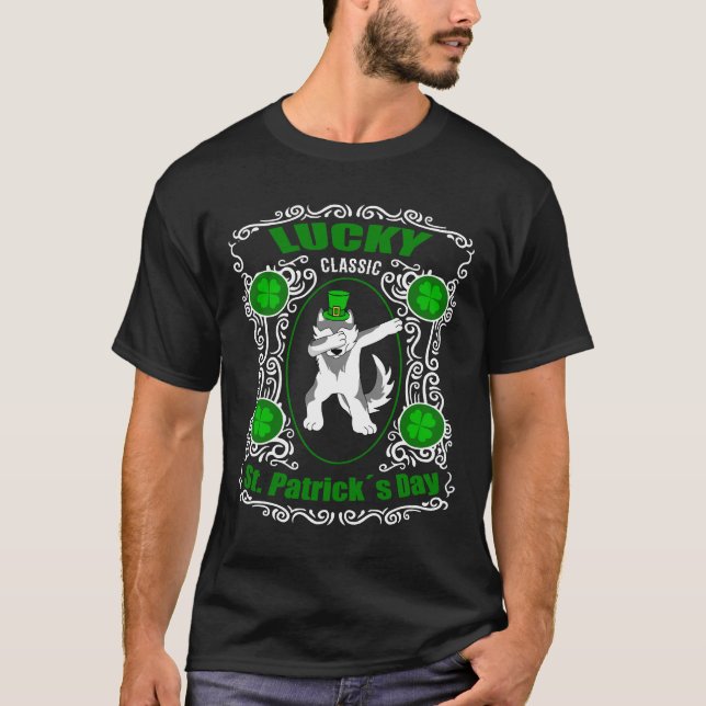 Dabbing Husky St patricks day Varg Hund Passande T Shirt (Framsida)