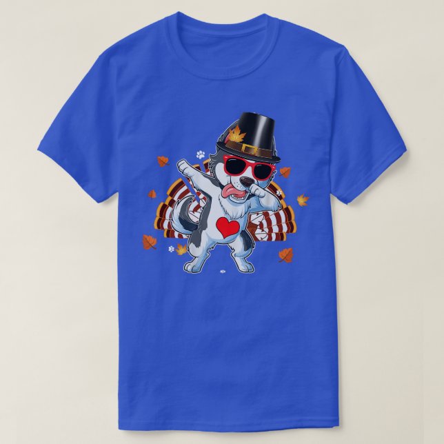 Dabbing Husky Thanksgiving Day Hund Pilgrim Boys K T Shirt (Design framsida)