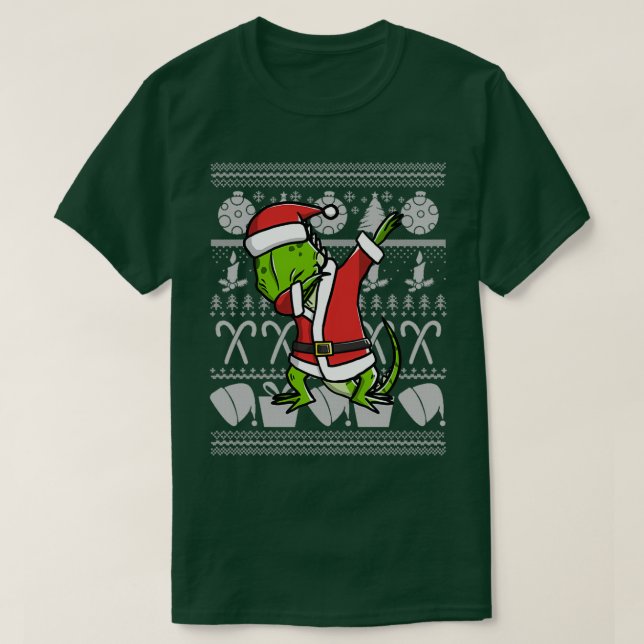 Dabbing Iguana Ugly jul Sweater Graphic T Shirt (Design framsida)