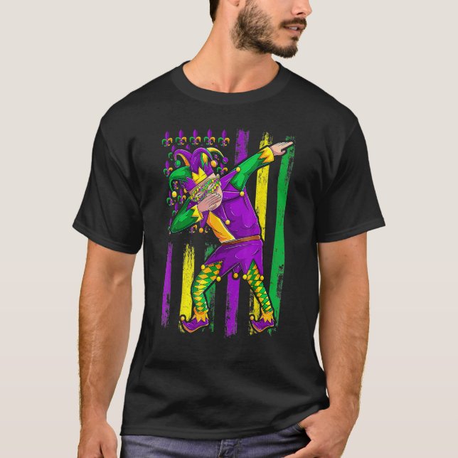 Dabbing Jester Mardi Gras Mask Flagga Costume Carn T Shirt (Framsida)