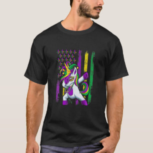 Dabbing Jester Unicorn Flagga Mardi Gras, Kids Gir T Shirt