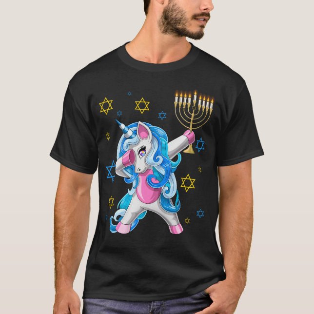 Dabbing Jewnicorn Jewish Unicorn Hanukkah T Shirt (Framsida)