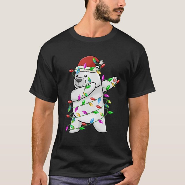 Dabbing jul Polar Bear Dabbing w Santa Hat L T Shirt (Framsida)