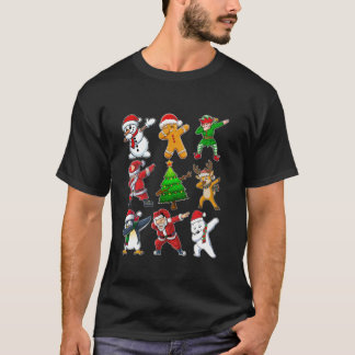 Dabbing Julafton Träd Ljus Santa Hat Reindeer T Shirt