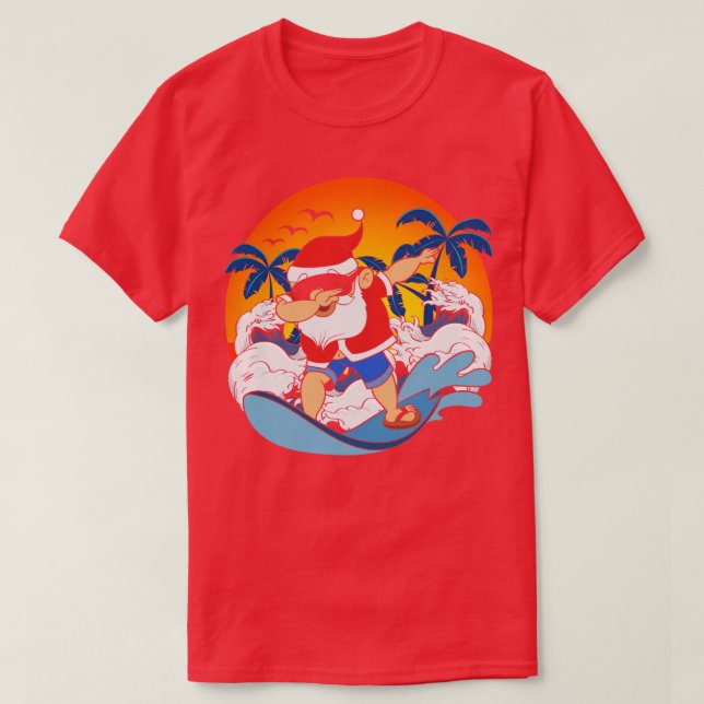 Dabbing Jultomten Surfing Funny Hawaiian Christm T Shirt (Design framsida)