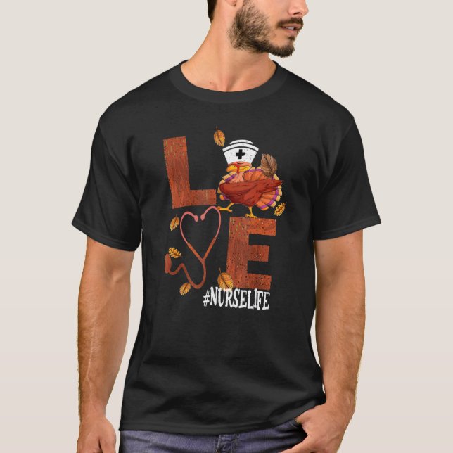 Dabbing Kärlek Turkey Stethoscope Nurse Life Thank T Shirt (Framsida)