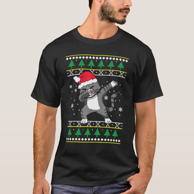 Dabbing Katt  FUL Jul Pyjamas Santa Hatt  Barn T Shirt (Framsida)