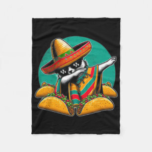 Dabbing Katt Tacos Mexikansk Poncho Sombrero Cinco Fleecefilt