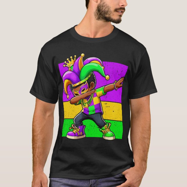 Dabbing Kid Mardi Gras-narr T Shirt (Framsida)