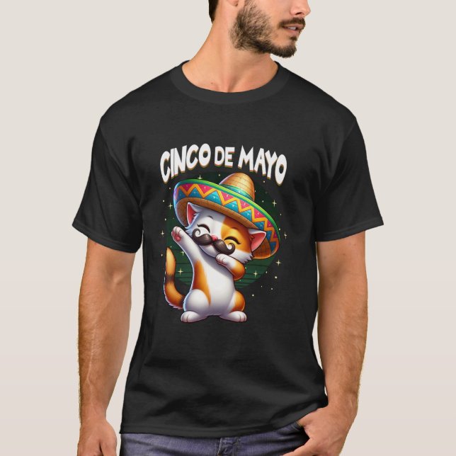 Dabbing Kitty Katt Mustasch Sombrero Fiesta Cinco  T Shirt (Framsida)