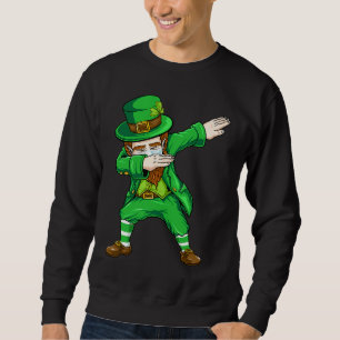 Dabbing Leprechaun Ansiktsmask Saint Patrick's Day Lång Ärmad Tröja