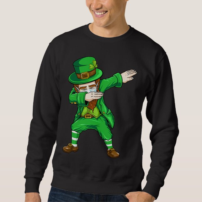 Dabbing Leprechaun Ansiktsmask Saint Patrick's Day Lång Ärmad Tröja (Framsida)