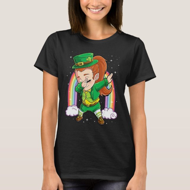 Dabbing Leprechaun Girl Green Lucky Shamrock St Pa T Shirt (Framsida)