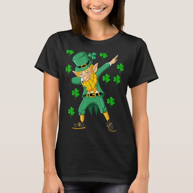 Dabbing Leprechaun Grönt Lucky Shamrock St Patrick T Shirt (Framsida)