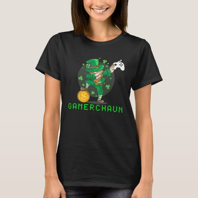 Dabbing Leprechaun Shenanigans Gamerchaun Unicorn T Shirt (Framsida)