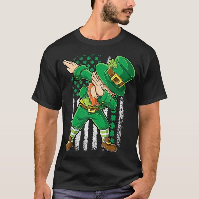 Dabbing Leprechaun Shirt Irish American Flagga St T (Framsida)