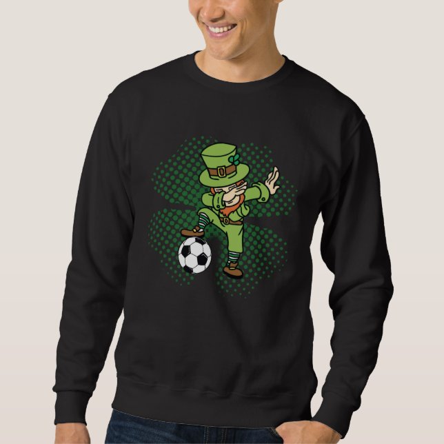 Dabbing Leprechaun Soccer Great St Patricks Day Lång Ärmad Tröja (Framsida)