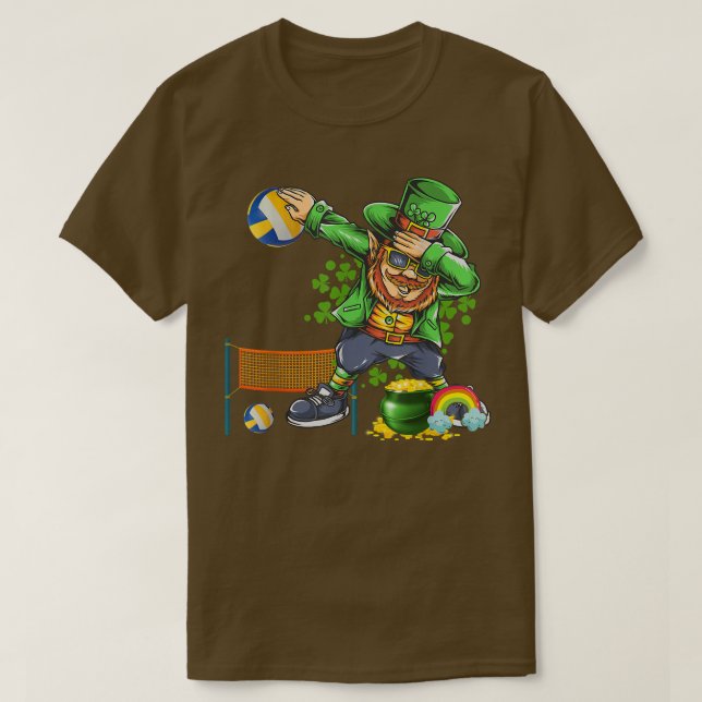 Dabbing Leprechaun spelar Volleyball Patrick Day  T Shirt (Design framsida)