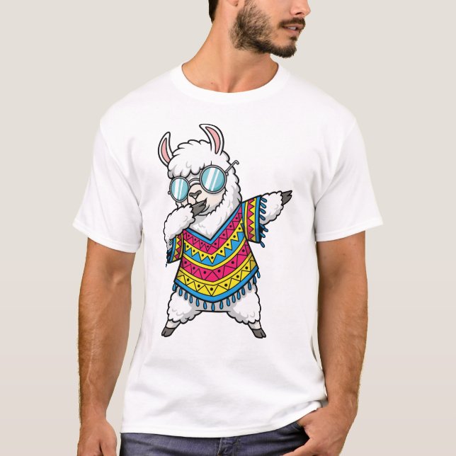 Dabbing Llama Funny Cute Dab Dance T Shirt (Framsida)