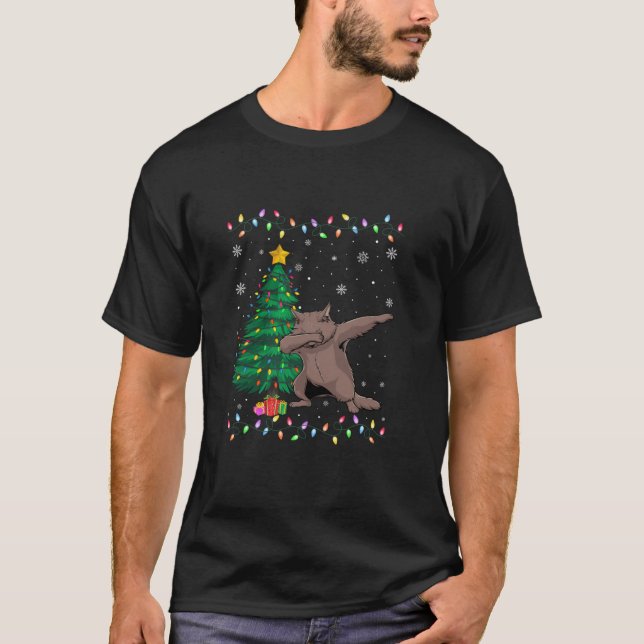 Dabbing Maine Coon Julafton Träd Ljus Ugly jul T Shirt (Framsida)