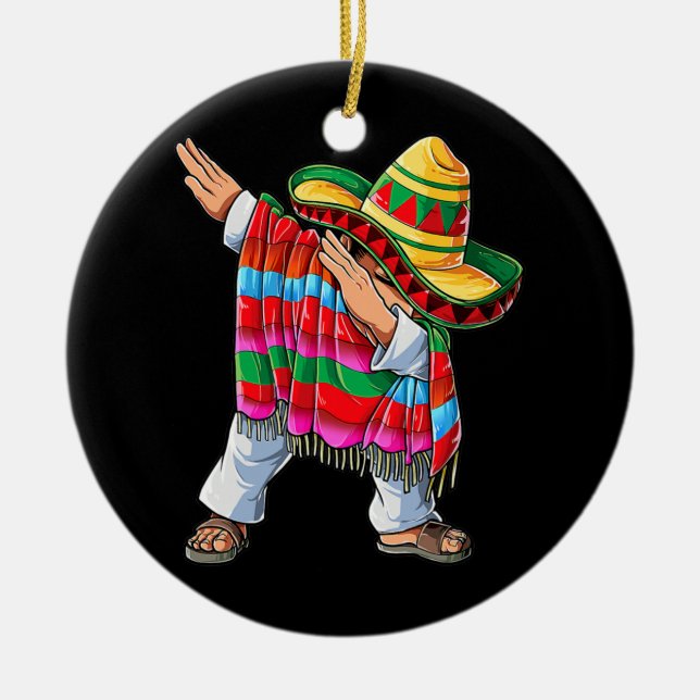 Dabbing Mexican Poncho Cinco De Mayo Boys Manar Julgransprydnad Keramik (Framsidan)