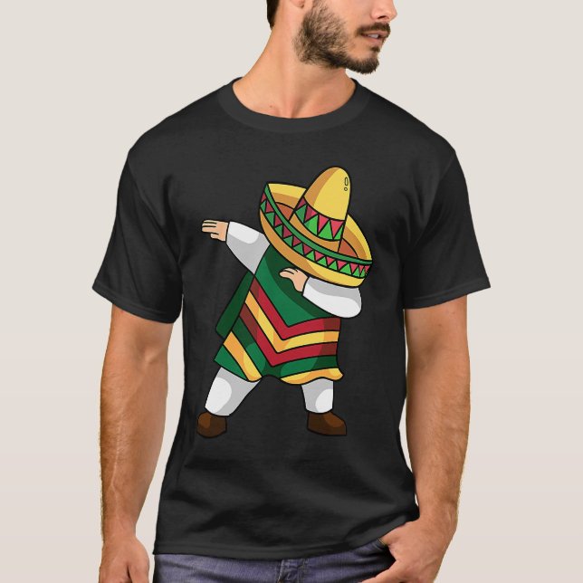 Dabbing Mexican Poncho Cinco De Mayo Costume T Shirt (Framsida)