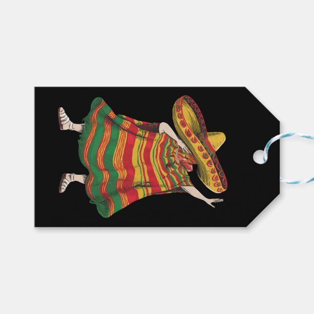 Dabbing Mexican Poncho Cinco De Mayo Fiesta Party Presentetikett (Framsidan (Horisontell))