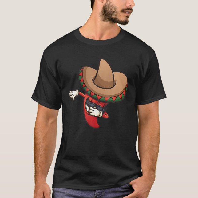 Dabbing Mexican Poncho Cinco De Mayo Funny Fiesta T Shirt (Framsida)