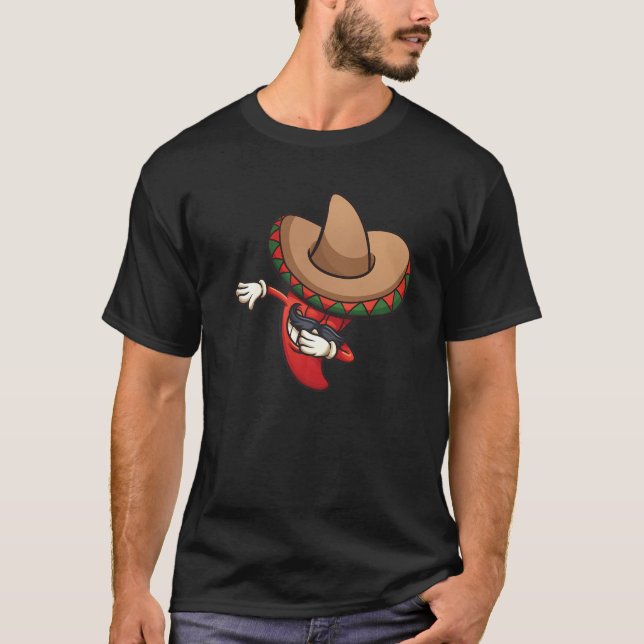 Dabbing Mexican Poncho Cinco De Mayo Funny Fiesta T Shirt (Framsida)