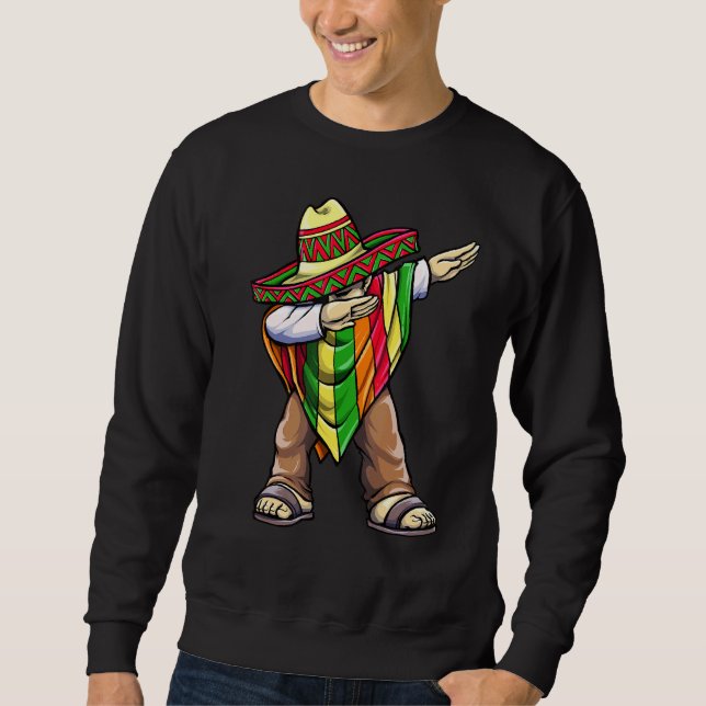 Dabbing Mexican Poncho Cinco De Mayo Lång Ärmad Tröja (Framsida)
