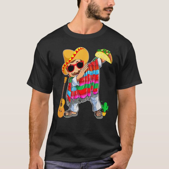 Dabbing Mexican Poncho Cinco de Mayo Manar Sombrer T Shirt (Framsida)
