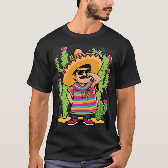 Dabbing Mexican Poncho Cinco de Mayo Manar Sombrer T Shirt (Framsida)