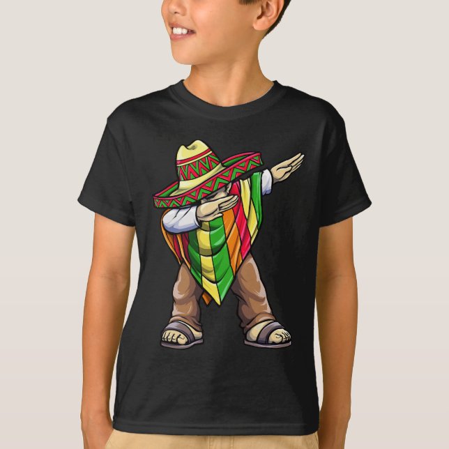 Dabbing Mexican Poncho Cinco De Mayo  T Shirt (Framsida)