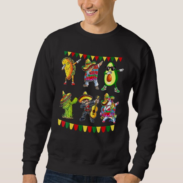 Dabbing Mexican Poncho Cinco De Mayo Taco Avocado Lång Ärmad Tröja (Framsida)