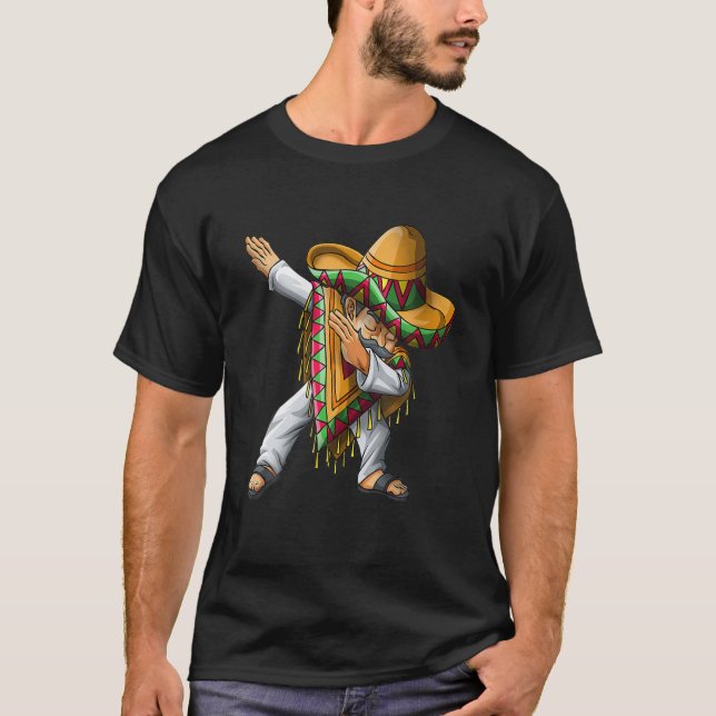 Dabbing Mexican Poncho Sombrero Dab Cinco De Mayo T Shirt (Framsida)