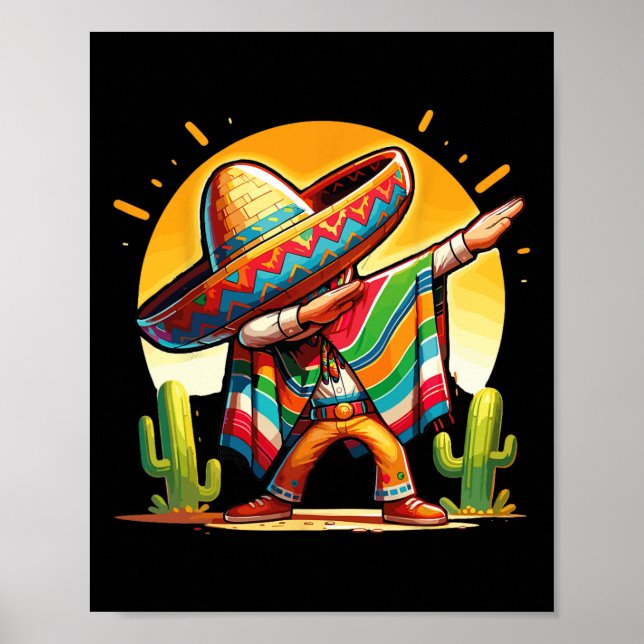Dabbing Mexican Poncho Sombrero Dab Dance Cinco De Poster (Framsidan)