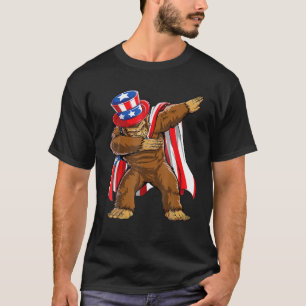 Dabbing Monkey 4:e juli amerikanska Flagga Patriot T Shirt