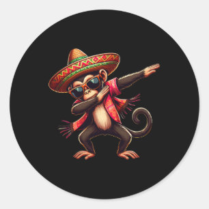 Dabbing Monkey Sombrero Poncho Cinco De Mayo Mexii Runt Klistermärke