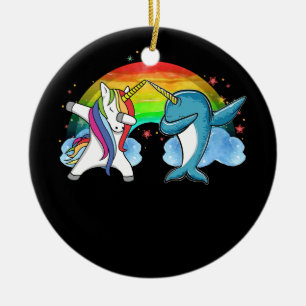 Dabbing Narwhal Unicorn Dab Dance Julgransprydnad Keramik