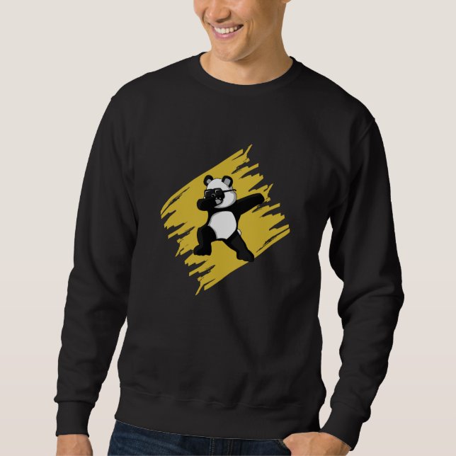 Dabbing Panda Bear Cute Animal Funny Kärlek Gift Lång Ärmad Tröja (Framsida)