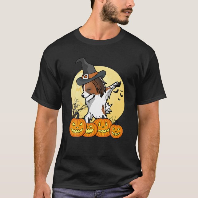 Dabbing Papillon Dab Dance Rolig hund Halloween Gi T Shirt (Framsida)