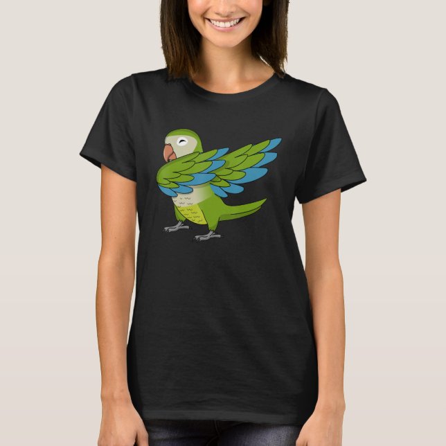 Dabbing Parrot I Grönt Munk Parakeet Quaker T Shirt (Framsida)