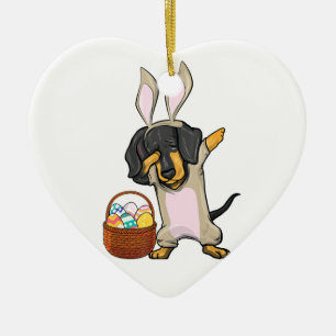 Dabbing Påskhare Dachshund Doxie Girls Design Julgransprydnad Keramik
