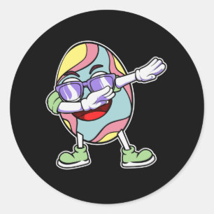 Dabbing Påskhare Egg Hunting Basket Kids Boys Runt Klistermärke